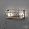 LED Wandleuchte Regal 46x16x20cm schwarz Boden aus Holz warmweiß Schalter