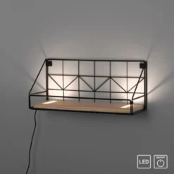 LED Wandleuchte Regal 46x16x20cm schwarz Boden aus Holz warmweiß Schalter