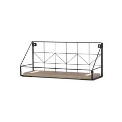 LED Wandleuchte Regal 46x16x20cm schwarz Boden aus Holz warmweiß Schalter