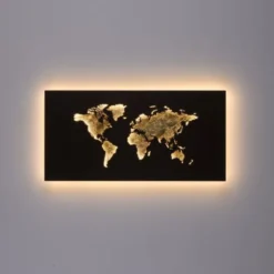LED Wandleuchte rost Weltkarte beleuchtet goldfarbig wamweiß Wandbild