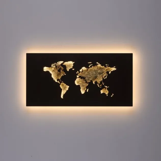 LED Wandleuchte rost Weltkarte beleuchtet goldfarbig wamweiß Wandbild
