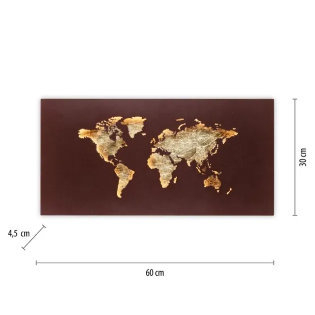 LED Wandleuchte rost Weltkarte beleuchtet goldfarbig wamweiß Wandbild