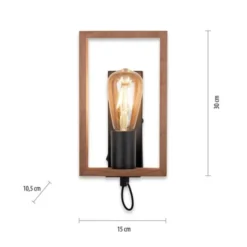 LED Wandleuchte, schwarz, Holzrahmen, Wippschalter, Metall, 1 flammige Wandlampe
