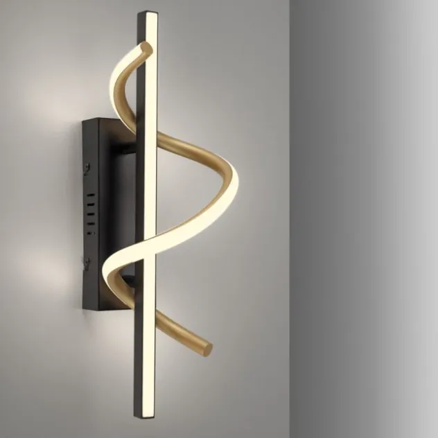 LED Wandleuchte schwarz messing dimmbar in 3 Stufen geschwungen