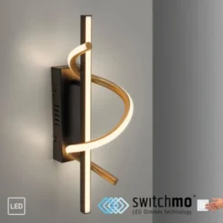 LED Wandleuchte schwarz messing dimmbar in 3 Stufen geschwungen