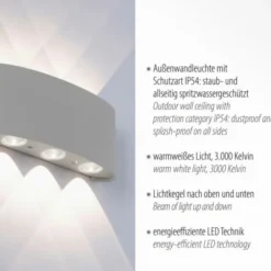 LED-Wandleuchte, silberfarben, halbrund, 6-flammig, warmweiße Lichtfarbe
