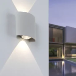 LED-Wandleuchte, silberfarben, halbrunder Form, Up+Down, Lichtkegel