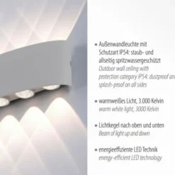 LED-Wandleuchte, silberfarben, ovale Form, warmweiße Lichtfarbe, modern