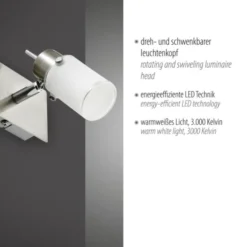 LED-Wandleuchte, verstellbaren Leuchtkopf, Wippschalter, satiniertes Glas