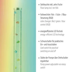 LED-Wassersäule, RGB, Farbwechsel, bunte Fische, modern