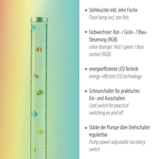 LED-Wassersäule, RGB, Farbwechsel, bunte Fische, modern