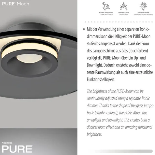 Neuhaus PURE® LED Deckenleuchte PURE Moon, platin (grau), dimmbar