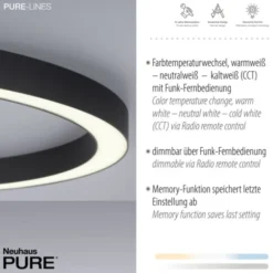 Neuhaus PURE® LED Deckenleuchte PURE Lines Round, graphite, 70cm, CCT, Fernbedienung