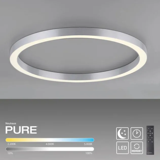 Neuhaus PURE® LED Deckenleuchte PURE Lines Round, diamond (alu), 70x70, dimmbar, FB