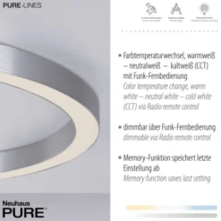 Neuhaus PURE® LED Deckenleuchte PURE Lines Round, diamond (alu), 70x70, dimmbar, FB