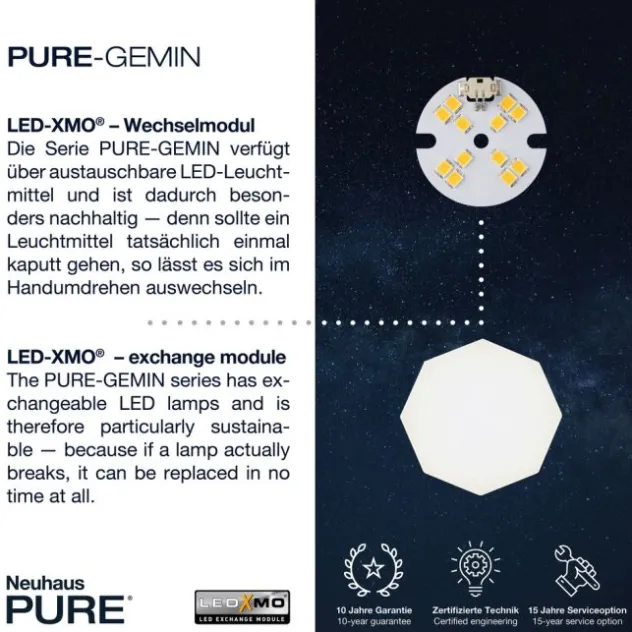 Neuhaus PURE® LED-Deckenleuchte PURE Gemin, Aluminium gebürstet, puristisches Design
