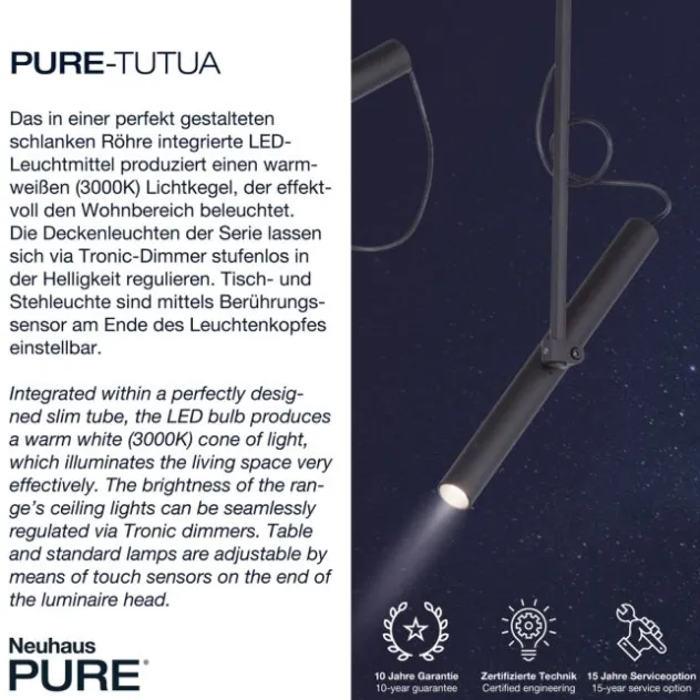 Neuhaus PURE® LED Deckenleuchte PURE Tutua, 2-flammig, schwarz, drehbar