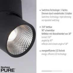Neuhaus PURE® LED Deckenleuchte PURE Nola, schwarz, 2-flammig, drehbar, dimmbar