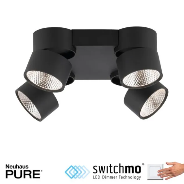 Neuhaus PURE® LED Deckenleuchte PURE Nola, schwarz, 4-flammig, drehbar, dimmbar