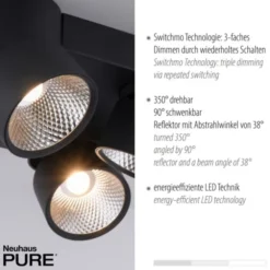 Neuhaus PURE® LED Deckenleuchte PURE Nola, schwarz, 4-flammig, drehbar, dimmbar