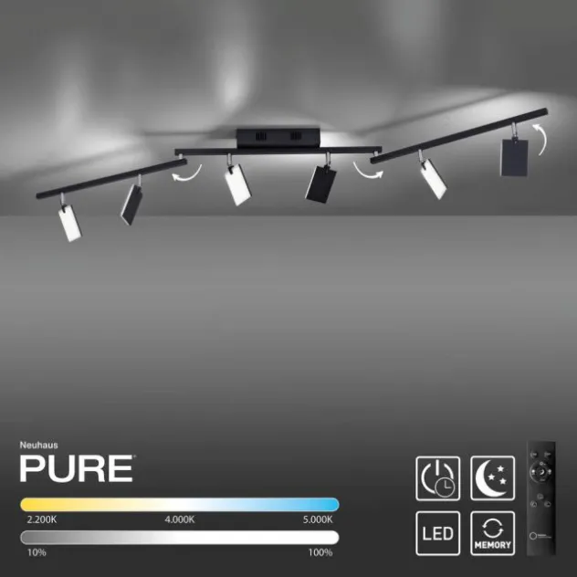 Neuhaus PURE® LED Deckenstrahler PURE Mira, black pearl, 6-flammig, dimmbar, CCT