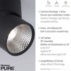Neuhaus PURE® LED Deckenstrahler PURE Nola, schwarz, 1-flammig, drehbar, dimmbar