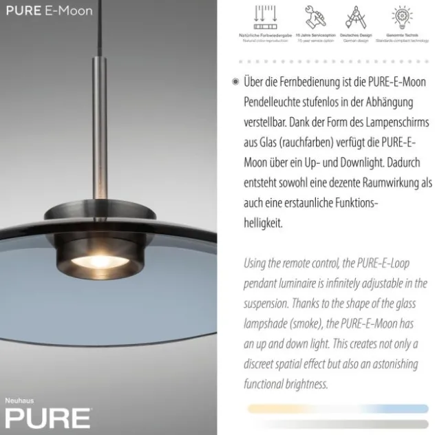 Neuhaus PURE® LED Pendelleuchte PURE E-Moon, platin (grau) Fernbedienung