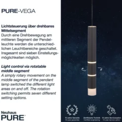 Neuhaus PURE® LED Pendelleuchte PURE Vega, schwarz, 3-flammig, mit Lichtmodi