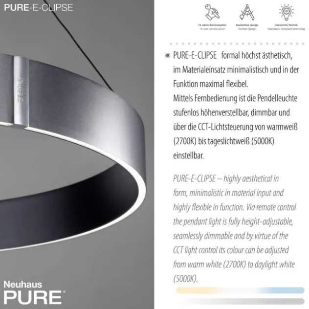 Neuhaus PURE® LED Pendelleuchte PURE E-Clipse mystic grey (grau)