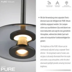 Neuhaus PURE® LED Pendelleuchte PURE Vitrum, platin (grau), dimmbar, höhenverstellbar