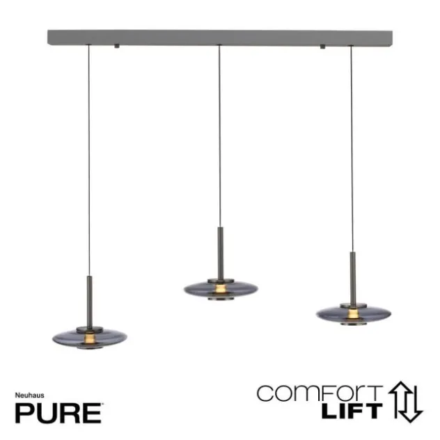Neuhaus PURE® LED Pendelleuchte PURE Vitrum, platin (grau), 3-flammig