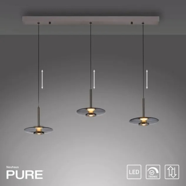 Neuhaus PURE® LED Pendelleuchte PURE Vitrum, platin (grau), 3-flammig