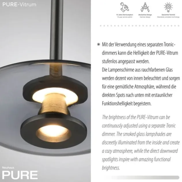 Neuhaus PURE® LED Pendelleuchte PURE Vitrum, platin (grau), 3-flammig