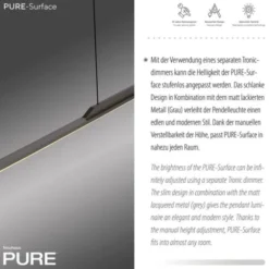Neuhaus PURE® LED Pendelleuchte PURE Surface, platin (grau) 125x25 höhenverstellbar
