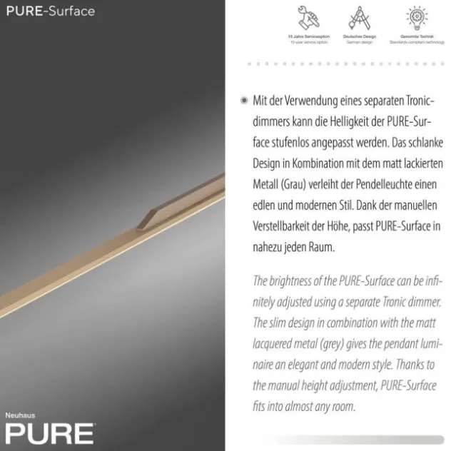 Neuhaus PURE® LED Pendelleuchte PURE Surface, bronce, 160x25 höhenverstellbar