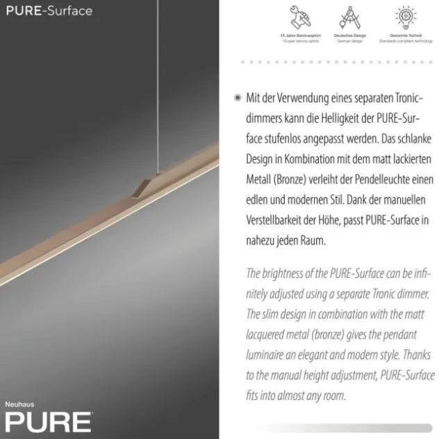Neuhaus PURE® LED Pendelleuchte PURE Surface, bronce, 125x25 höhenverstellbar
