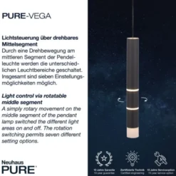 Neuhaus PURE® LED Pendelleuchte PURE Vega, schwarz, 1-flammig mit Lichtmodi