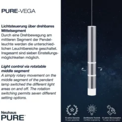Neuhaus PURE® LED Pendelleuchte PURE Vega,aluminium, 1-flammig, mit Lichtmodi