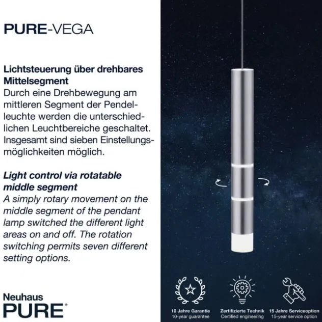 Neuhaus PURE® LED Pendelleuchte PURE Vega,aluminium, 1-flammig, mit Lichtmodi