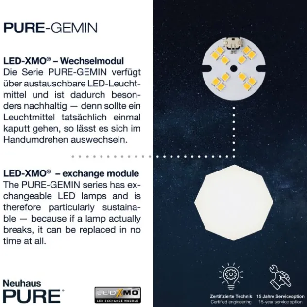 Neuhaus PURE® LED-Pendelleuchte PURE Gemin, Aluminium gebürstet, höhenverstellbar