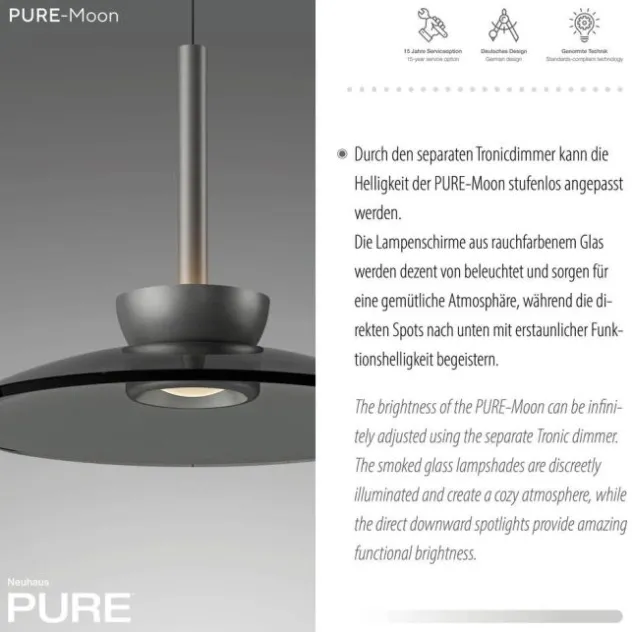 Neuhaus PURE® Pendelleuchte PURE Moon platin (grau) höhenverstellbar 3-flammig