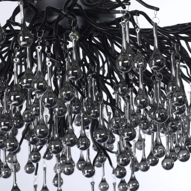 Paul Neuhaus Deckenleuchte ICICLE, schwarz, Kristallanhänger, 14-flammig