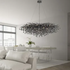 Paul Neuhaus LED Pendelleuchte ICICLE schwarz Kronleuchter Glasanhänger Kristall