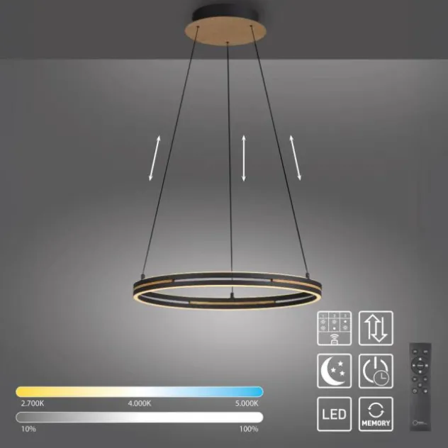 Paul Neuhaus LED Pendelleuchte, Ringleuchte SVEJA, Holz-natur