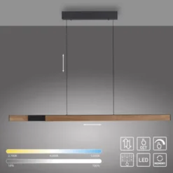 Paul Neuhaus LED Pendelleuchte ADRIANA SQUARE, Holz-natur, Touchdimmer