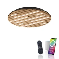 Paul Neuhaus LED Wand-Deckenleuchte Q-AKUSTIK Holz-natur Smarthome