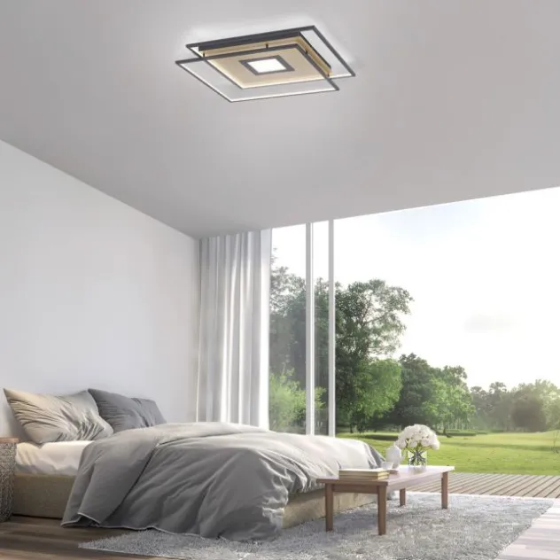 Paul Neuhaus, Q-AMIRA, LED-Deckenleuchte, schwarz-messing, Smart Home