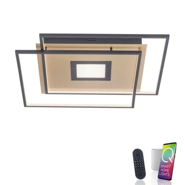 Paul Neuhaus, Q-AMIRA, LED-Deckenleuchte, schwarz-messing, Smart Home