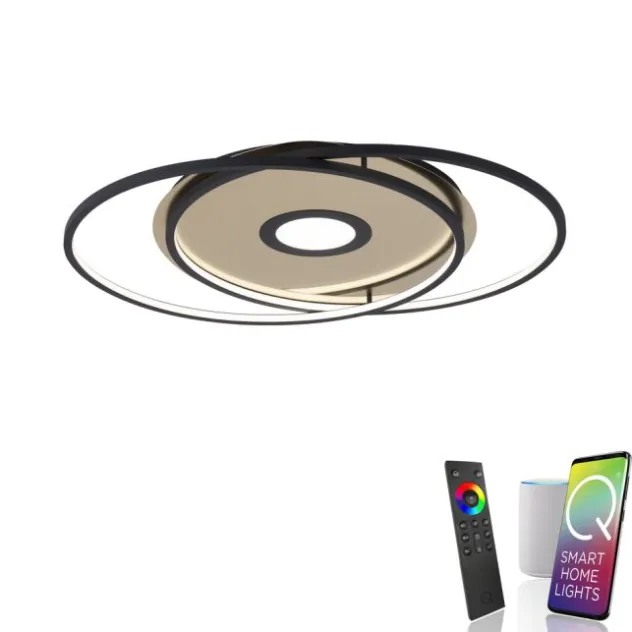 Paul Neuhaus, Q-AMIRA, LED-Deckenleuchte, schwarz-messing, Smart Home