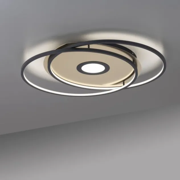 Paul Neuhaus, Q-AMIRA, LED-Deckenleuchte, schwarz-messing, Smart Home